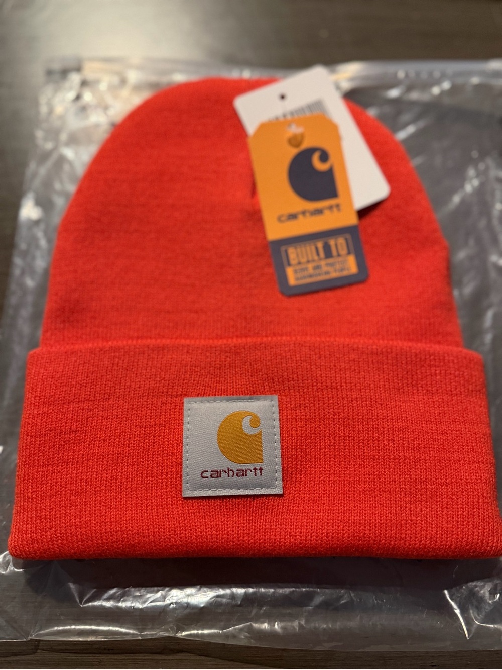 Carhartt Beanie in Vibrant Orange with Branded Tag